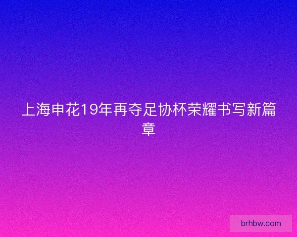 上海申花19年再夺足协杯荣耀书写新篇章